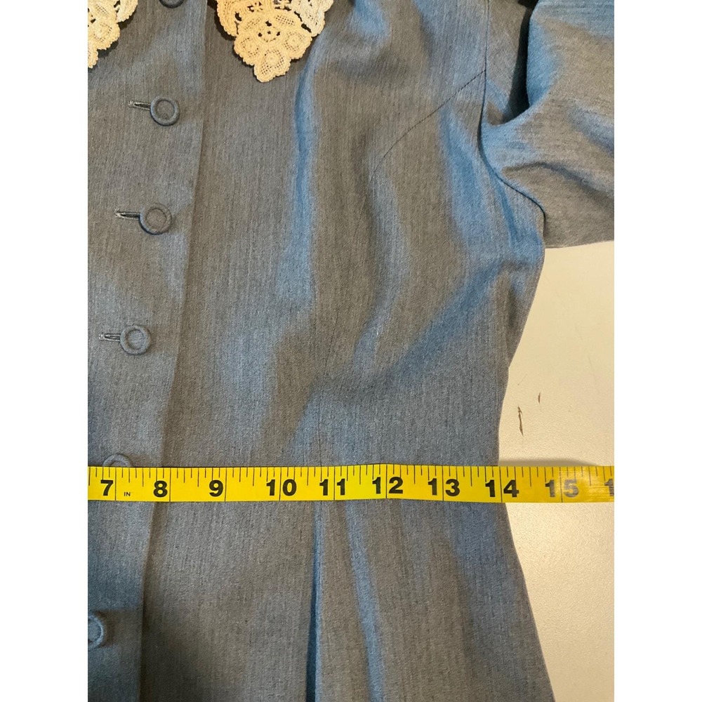 Vintage Button Up Long‎ Sleeve Lined Maxi Dress Lace Collar Trad Wife Modest s - Picture 5 of 6